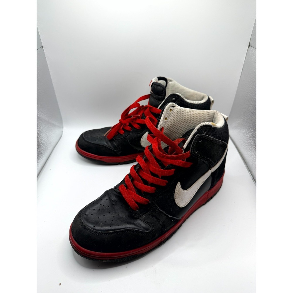 Nike Dunk High Mens 8.5 Sneaker Black White Sport Red Leather Lace Up Shoes